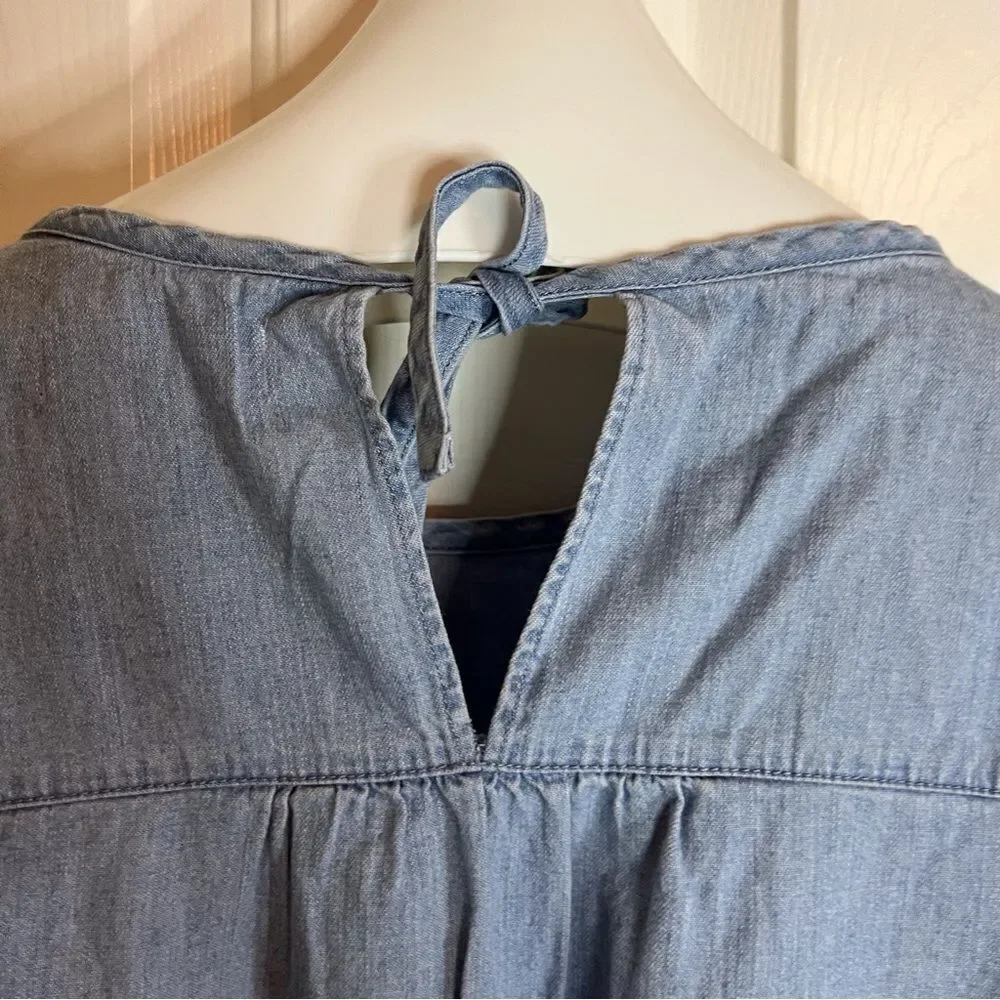 Madewell Denim‎ Puff-Sleeve Swing Womens Shirt Tie Back Size Medium Blue